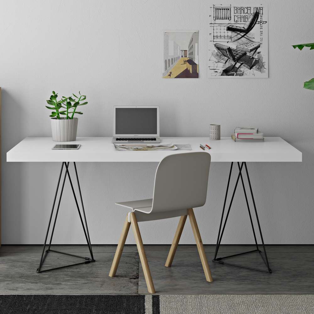 TEMAHOME - Multi 63 Table Top with Trestles in Pure White / Black Lacquered Steel - 9500613784 veiw 6