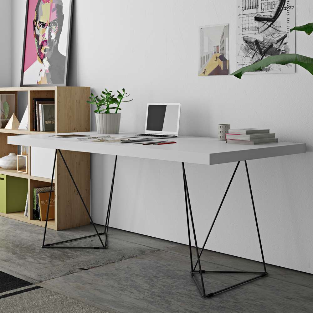 TEMAHOME - Multi 63 Table Top with Trestles in Pure White / Black Lacquered Steel - 9500613784 veiw 7