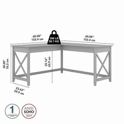 Bush Furniture - Key West 60W L Shaped Desk in Cape Cod Gray - KWD160CG-03 veiw 6