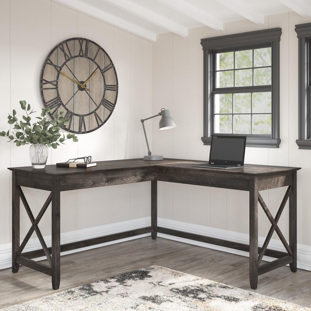 Bush Furniture - Key West 60W L Desk in Dark Gray Hickory - KWD160GH-03 veiw 2