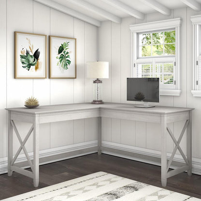 Bush Furniture - Key West 60W L Shaped Desk in Linen White Oak - KWD160LW-03 veiw 2