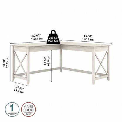 Bush Furniture - Key West 60W L Shaped Desk in Linen White Oak - KWD160LW-03 veiw 6