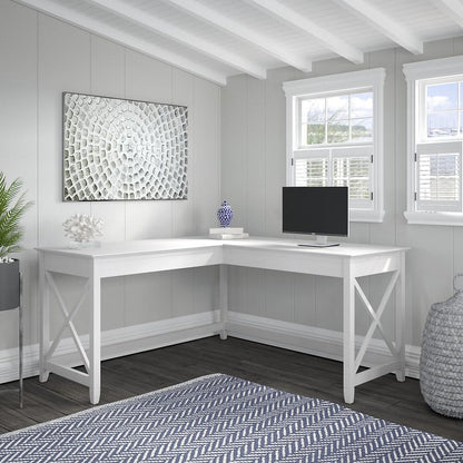 Bush Furniture - Key West 60W L Shaped Desk in Pure White Oak - KWD160WT-03 veiw 5