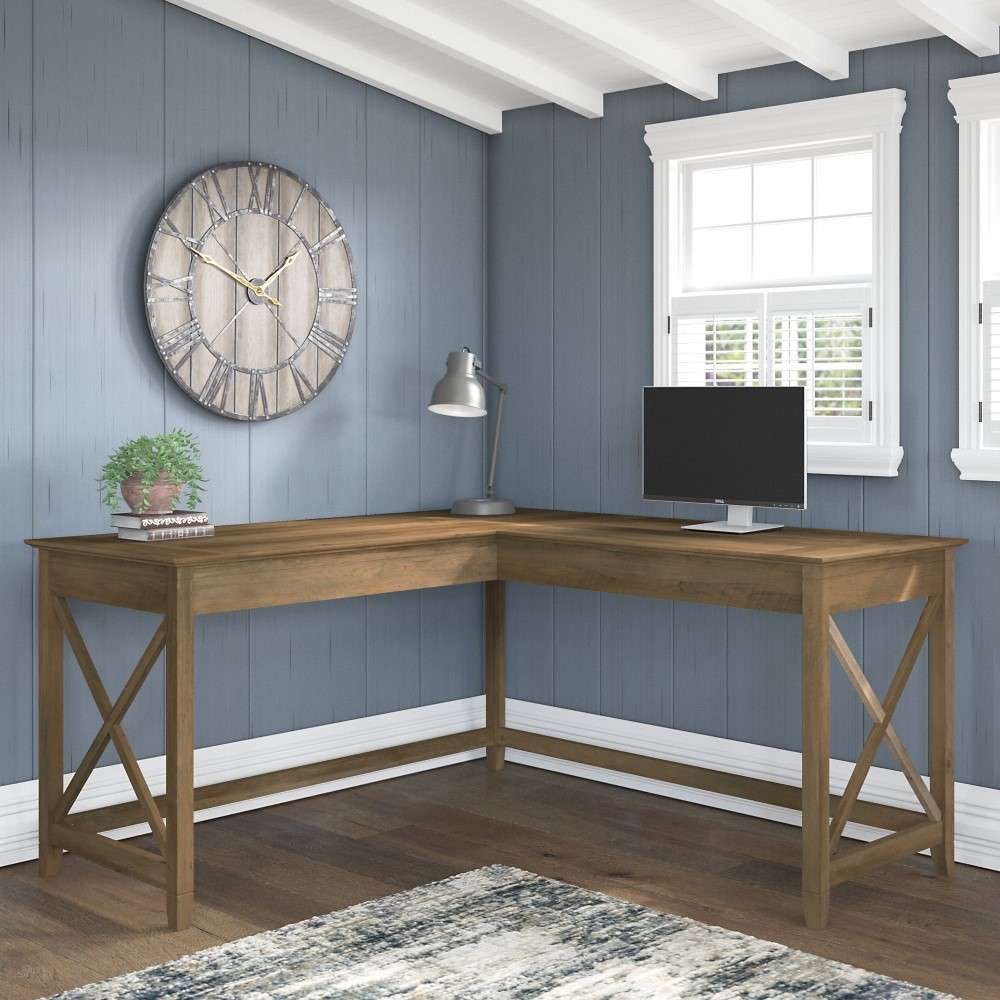 Bush Furniture - Key West 60W L Shaped Desk in Reclaimed Pine - KWD160RCP-03 veiw 4