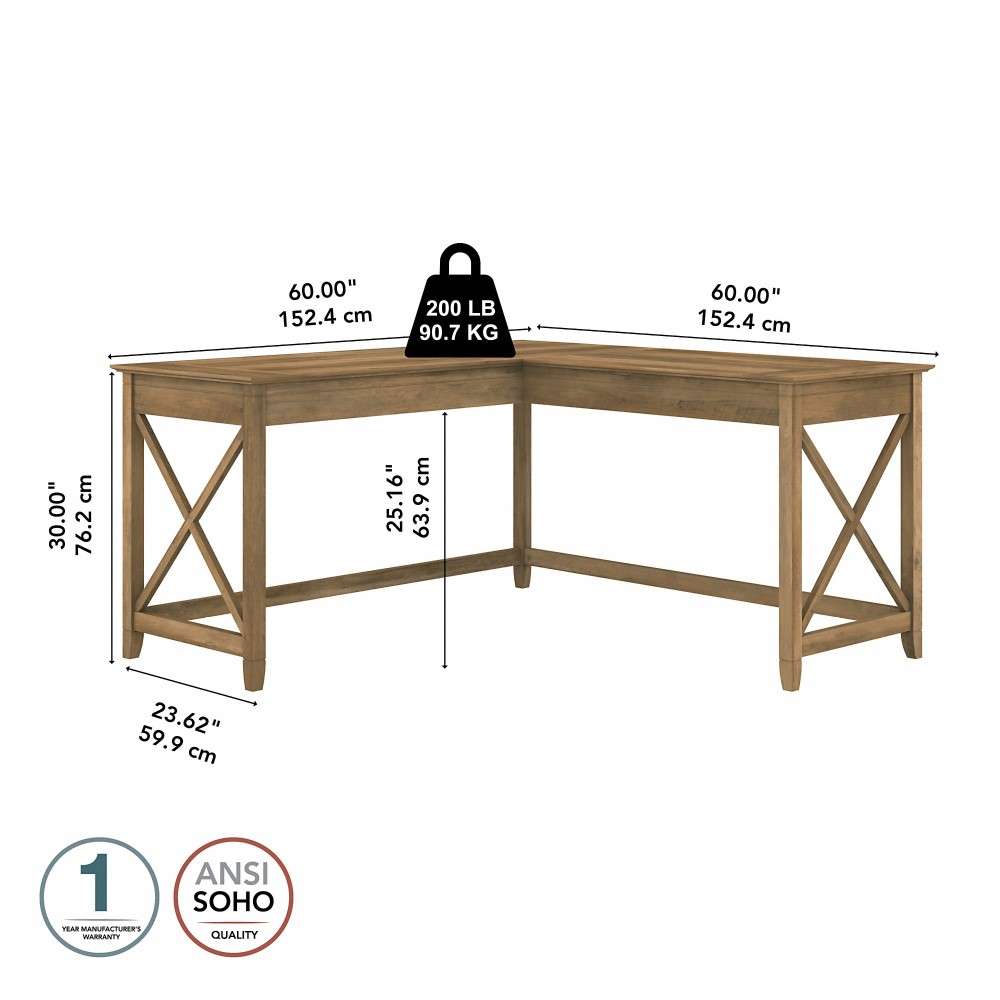 Bush Furniture - Key West 60W L Shaped Desk in Reclaimed Pine - KWD160RCP-03 veiw 6