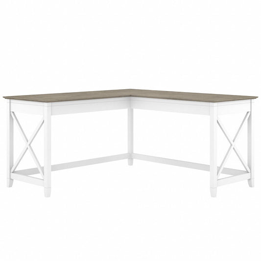 Bush Furniture - Key West 60W L Shaped Desk in Pure White and Shiplap Gray - KWD160G2W-03 veiw 1