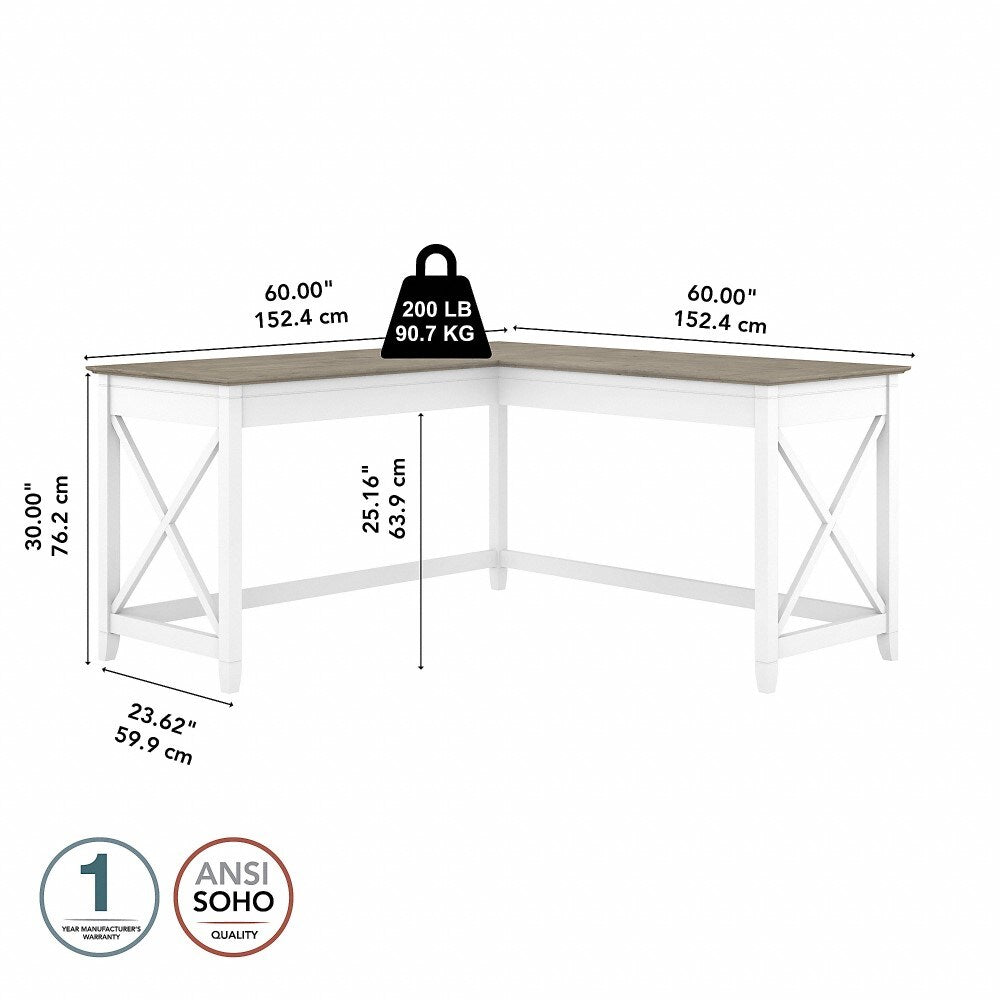 Bush Furniture - Key West 60W L Shaped Desk in Pure White and Shiplap Gray - KWD160G2W-03 veiw 6