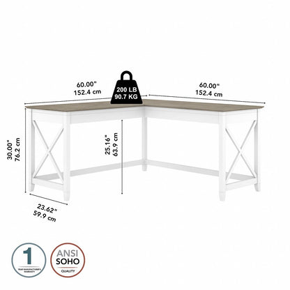 Bush Furniture - Key West 60W L Shaped Desk in Pure White and Shiplap Gray - KWD160G2W-03 veiw 6
