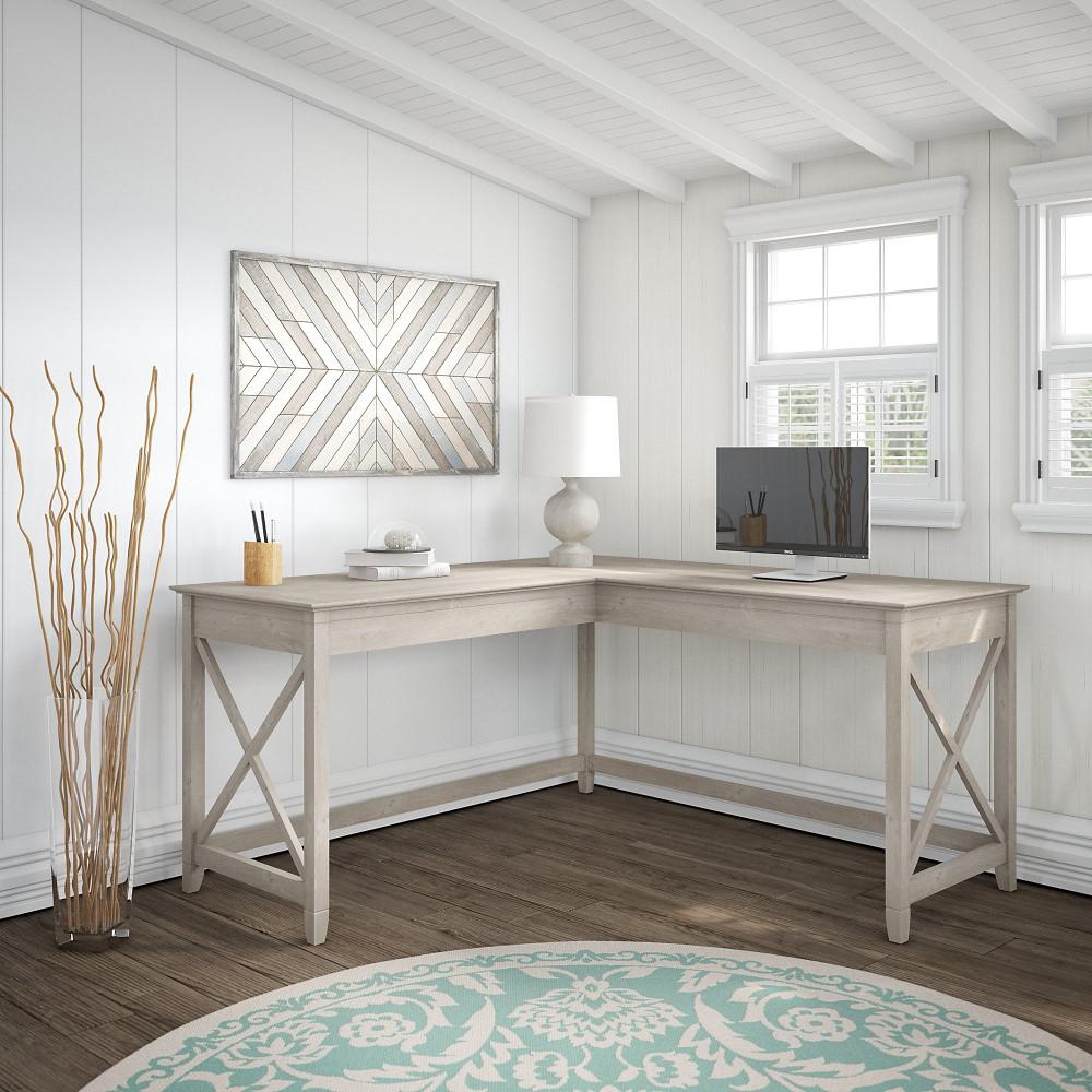 Bush Furniture - Key West 60W L Shaped Desk in Washed Gray - KWD160WG-03 veiw 2