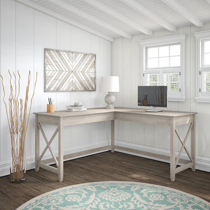 Bush Furniture - Key West 60W L Shaped Desk in Washed Gray - KWD160WG-03 veiw 2