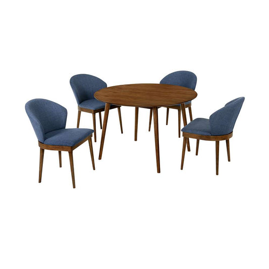 Armen Living - Arcadia and Juno 48in Round Blue and Walnut Wood 5 Piece Dining Set - SETARDI5JNWABLU48 veiw 1