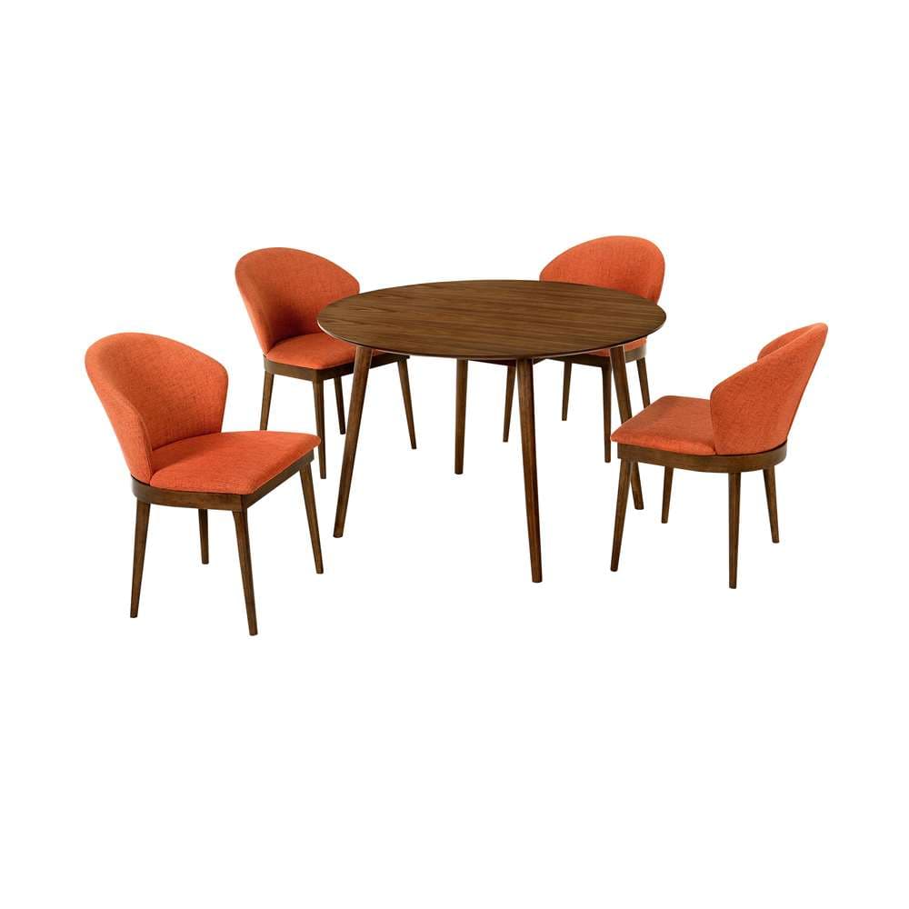 Armen Living - Arcadia and Juno 48in Round Orange and Walnut Wood 5 Piece Dining Set - SETARDI5JNWAOR48 veiw 1