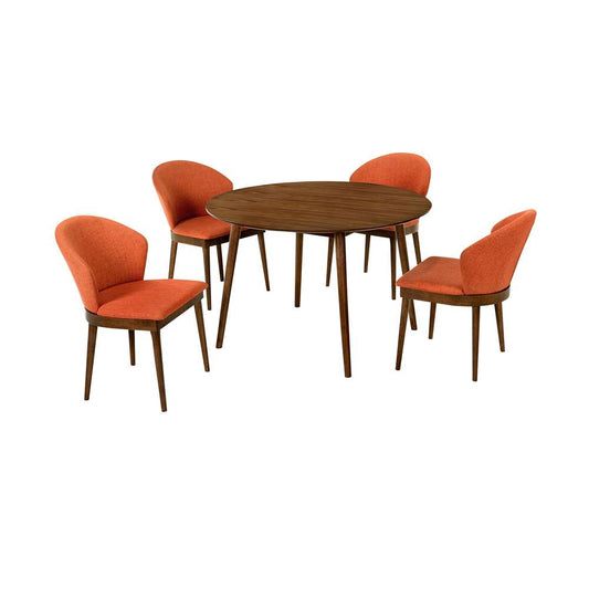 Armen Living - Arcadia and Juno 48in Round Orange and Walnut Wood 5 Piece Dining Set - SETARDI5JNWAOR48 veiw 1