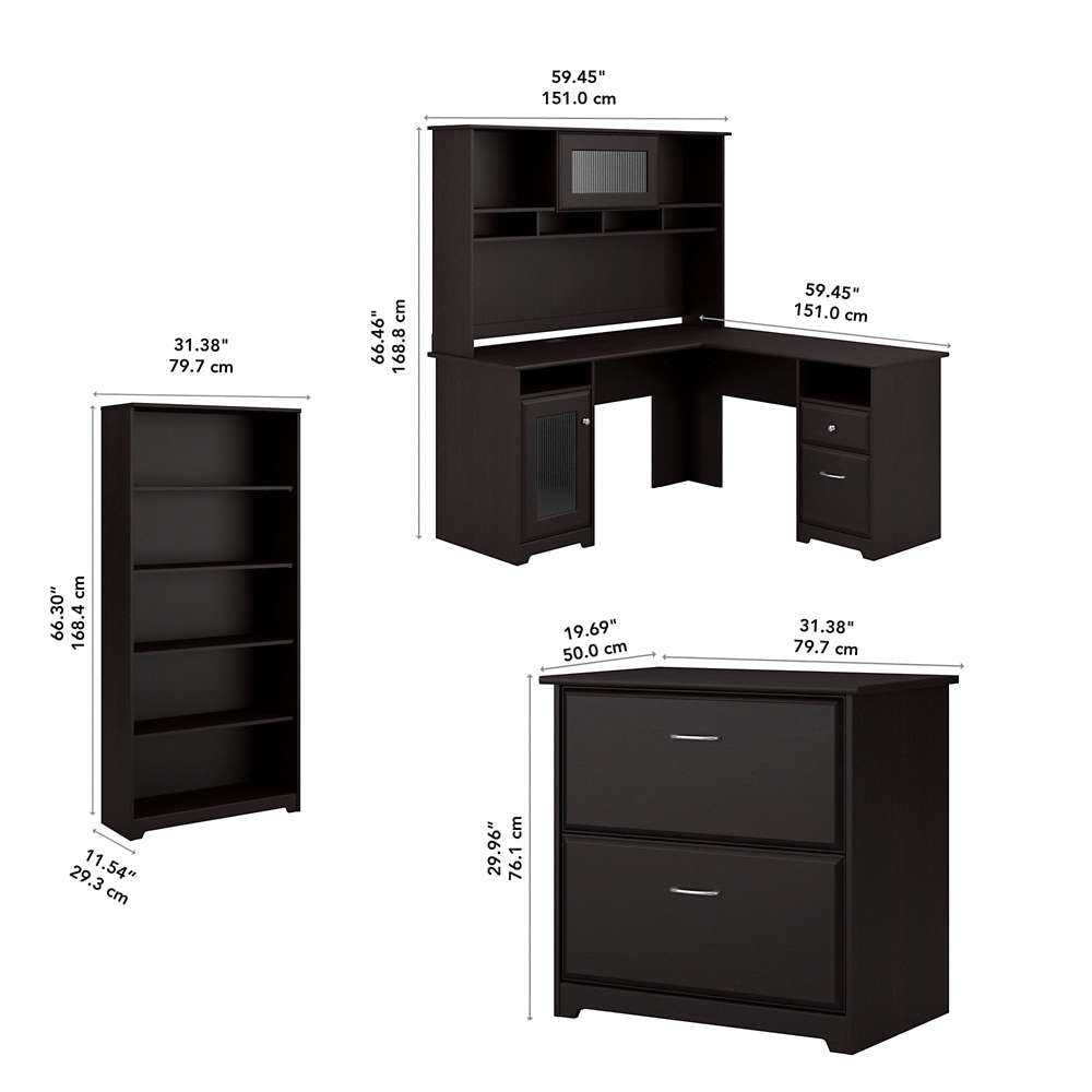 Bush Furniture - Cabot L Shaped Desk with Hutch, Lateral File Cabinet and 5 Shelf Bookcase in Espresso Oak - CAB010EPO veiw 5