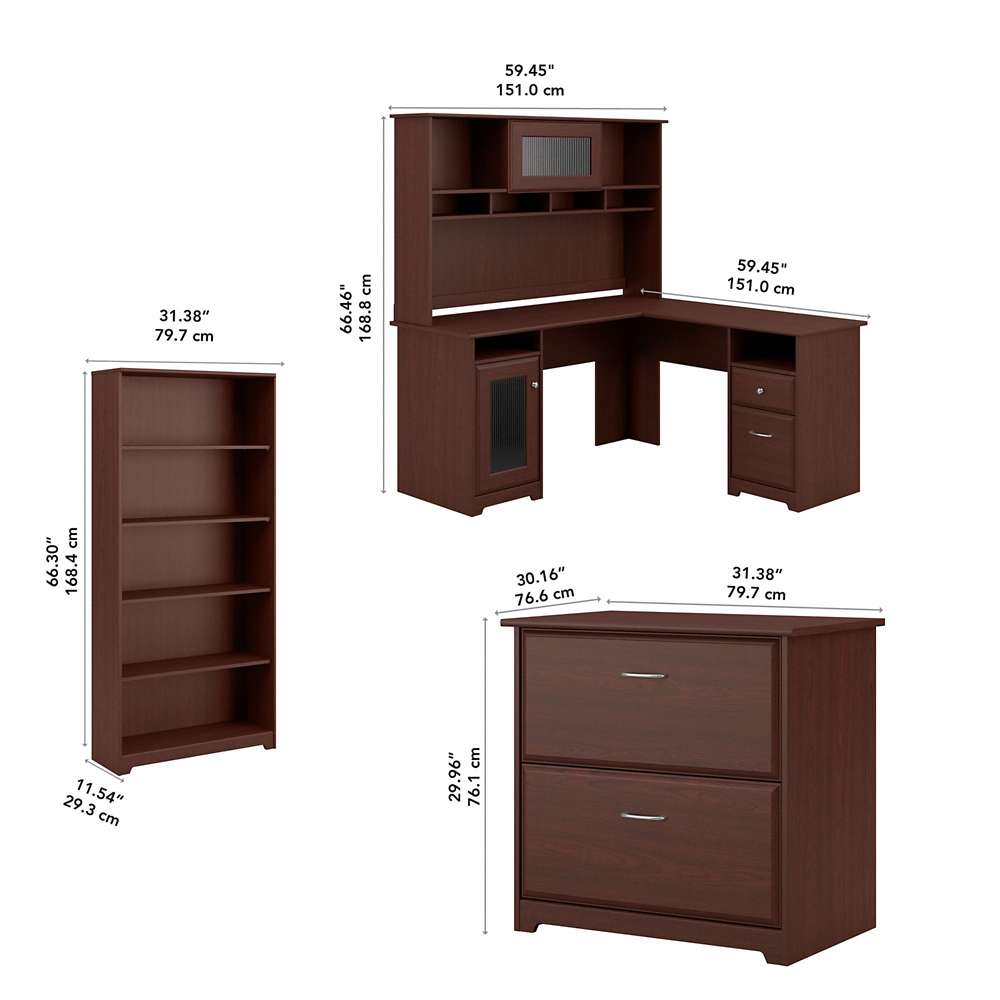 Bush Furniture - Cabot L Shaped Desk with Hutch, Lateral File Cabinet and 5 Shelf Bookcase in Harvest Cherry - CAB010HVC veiw 5