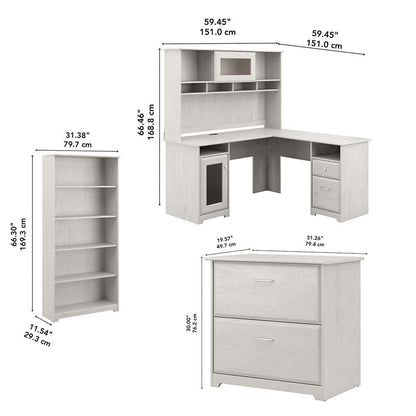 Bush Furniture - Cabot L Shaped Desk with Hutch, Lateral File Cabinet and 5 Shelf Bookcase in Linen White Oak - CAB010LW veiw 5