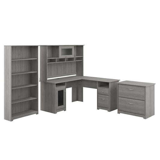 Bush Furniture - Cabot L Shaped Desk with Hutch, Lateral File Cabinet and 5 Shelf Bookcase in Modern Gray - CAB010MG veiw 1