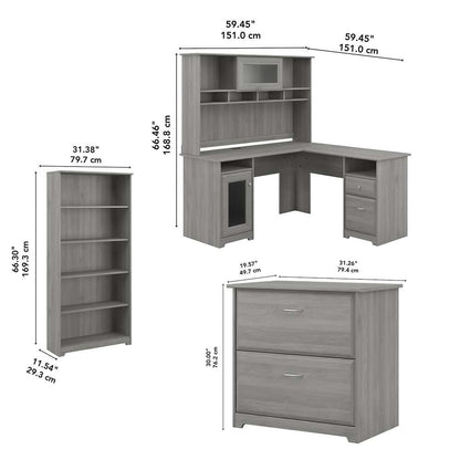 Bush Furniture - Cabot L Shaped Desk with Hutch, Lateral File Cabinet and 5 Shelf Bookcase in Modern Gray - CAB010MG veiw 5