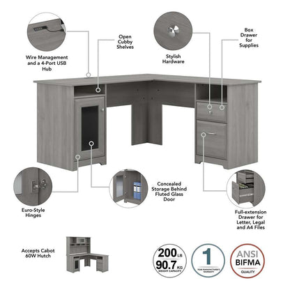 Bush Furniture - Cabot L Shaped Desk with Hutch, Lateral File Cabinet and 5 Shelf Bookcase in Modern Gray - CAB010MG veiw 7