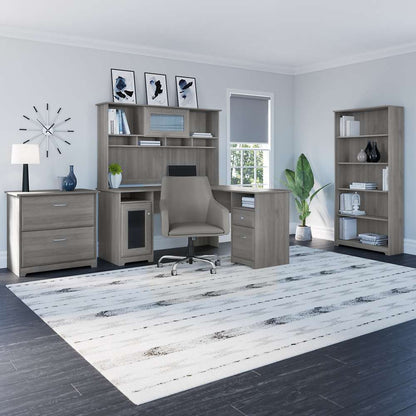 Bush Furniture - Cabot L Shaped Desk with Hutch, Lateral File Cabinet and 5 Shelf Bookcase in Modern Gray - CAB010MG veiw 8