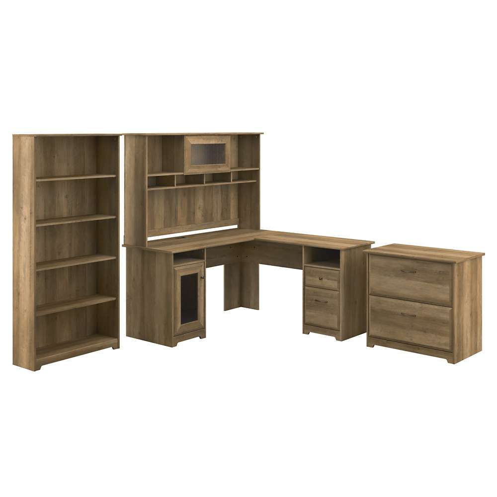 Bush Furniture - Cabot L Shaped Desk with Hutch, Lateral File Cabinet and 5 Shelf Bookcase in Reclaimed Pine - CAB010RCP veiw 1