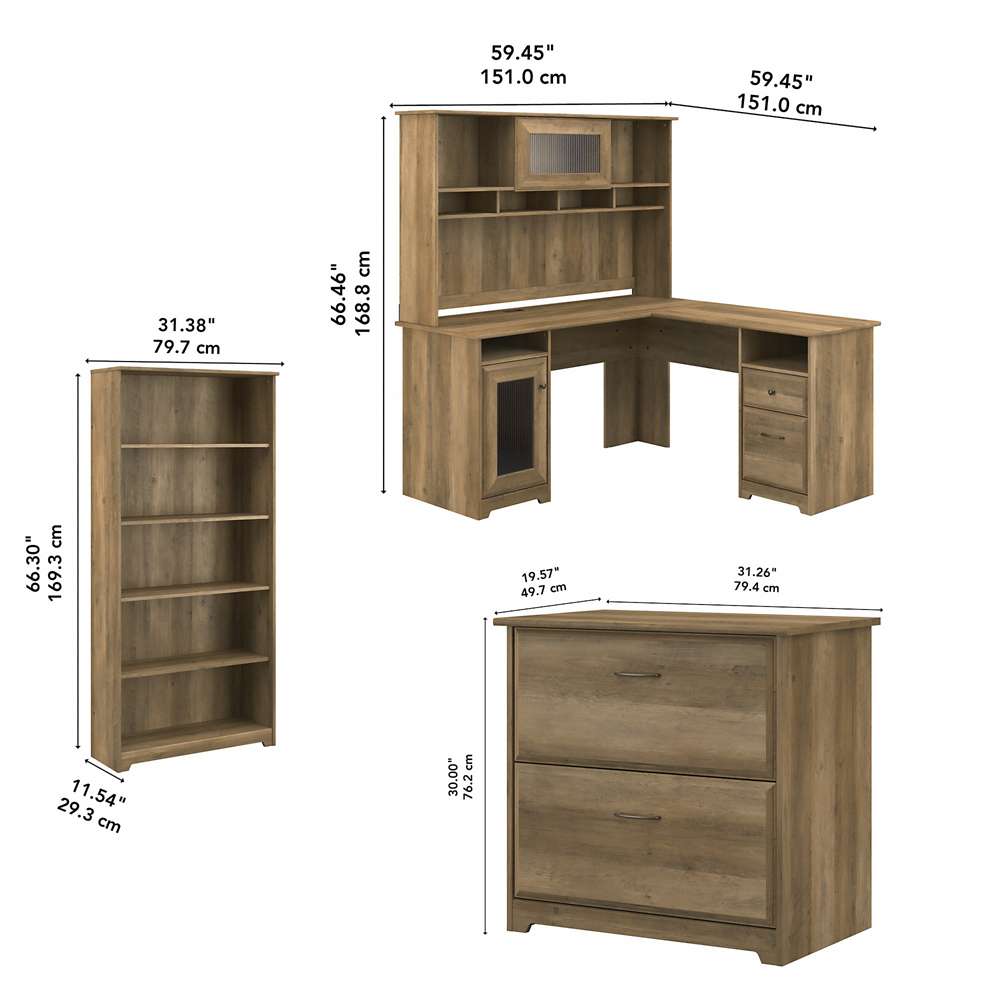 Bush Furniture - Cabot L Shaped Desk with Hutch, Lateral File Cabinet and 5 Shelf Bookcase in Reclaimed Pine - CAB010RCP veiw 5