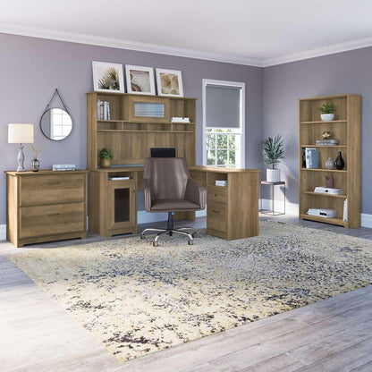 Bush Furniture - Cabot L Shaped Desk with Hutch, Lateral File Cabinet and 5 Shelf Bookcase in Reclaimed Pine - CAB010RCP veiw 8