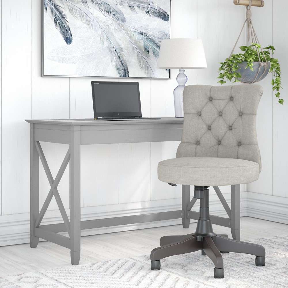 Bush Furniture - Key West 48W Writing Desk with Mid Back Tufted Office Chair in Cape Cod Gray - KWS021CG veiw 4