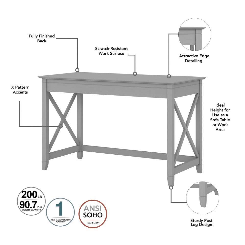 Bush Furniture - Key West 48W Writing Desk with Mid Back Tufted Office Chair in Cape Cod Gray - KWS021CG veiw 6