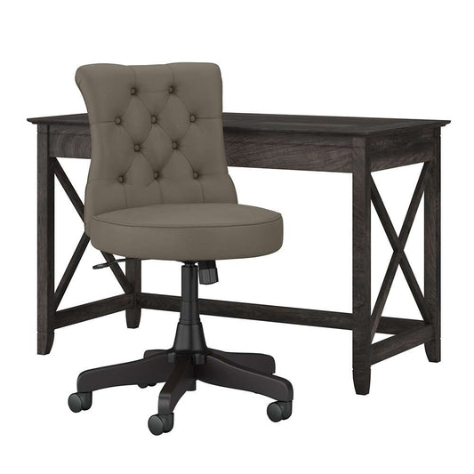 Bush Furniture - Key West 48W Writing Desk with Mid Back Tufted Office Chair in Dark Gray Hickory - KWS021GH veiw 1