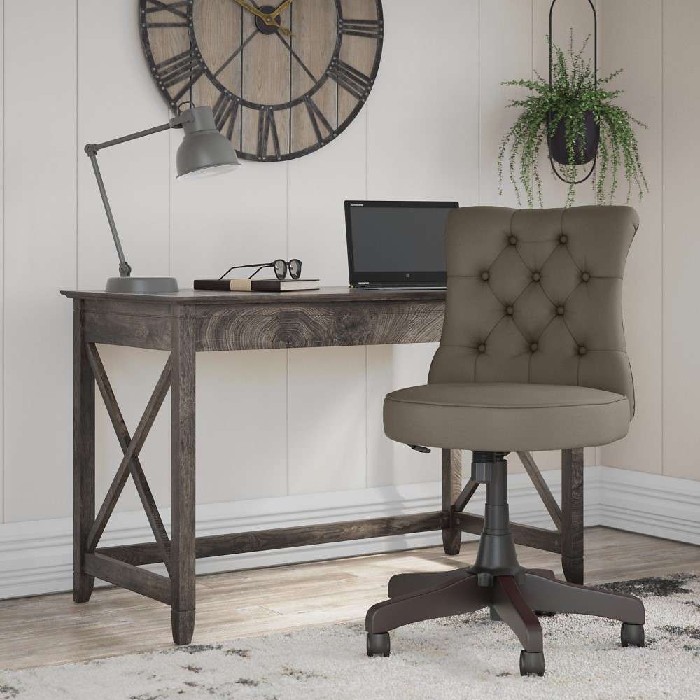 Bush Furniture - Key West 48W Writing Desk with Mid Back Tufted Office Chair in Dark Gray Hickory - KWS021GH veiw 4