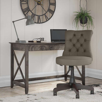 Bush Furniture - Key West 48W Writing Desk with Mid Back Tufted Office Chair in Dark Gray Hickory - KWS021GH veiw 4