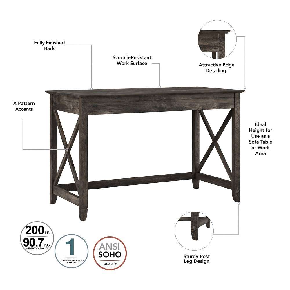 Bush Furniture - Key West 48W Writing Desk with Mid Back Tufted Office Chair in Dark Gray Hickory - KWS021GH veiw 6