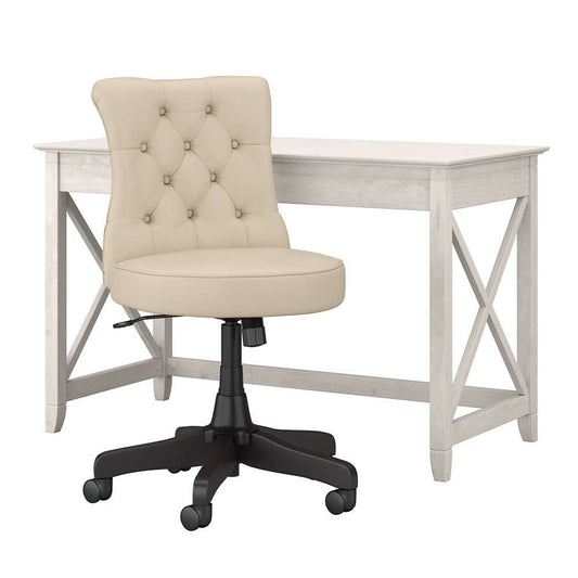 Bush Furniture - Key West 48W Writing Desk with Mid Back Tufted Office Chair in Linen White Oak - KWS021LW veiw 1