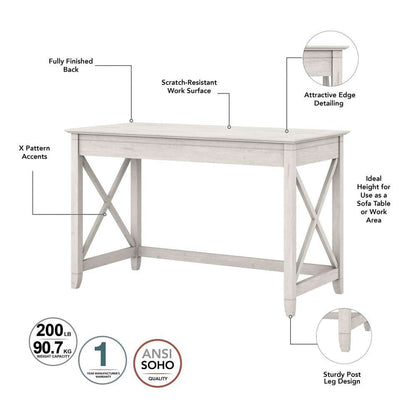 Bush Furniture - Key West 48W Writing Desk with Mid Back Tufted Office Chair in Linen White Oak - KWS021LW veiw 6