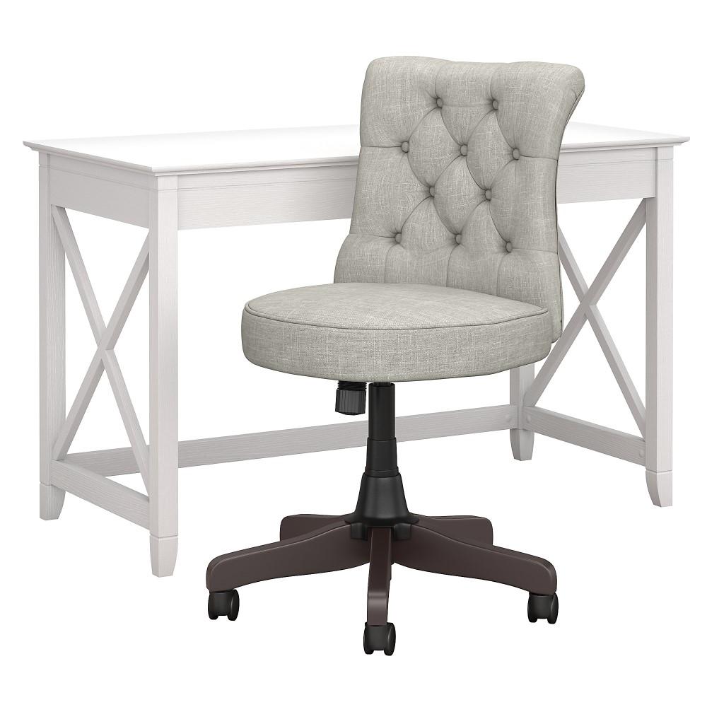 Bush Furniture - Key West 48W Writing Desk with Mid Back Tufted Office Chair in Pure White Oak - KWS021WT veiw 1