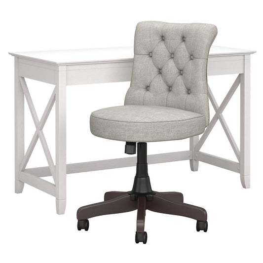 Bush Furniture - Key West 48W Writing Desk with Mid Back Tufted Office Chair in Pure White Oak - KWS021WT veiw 1