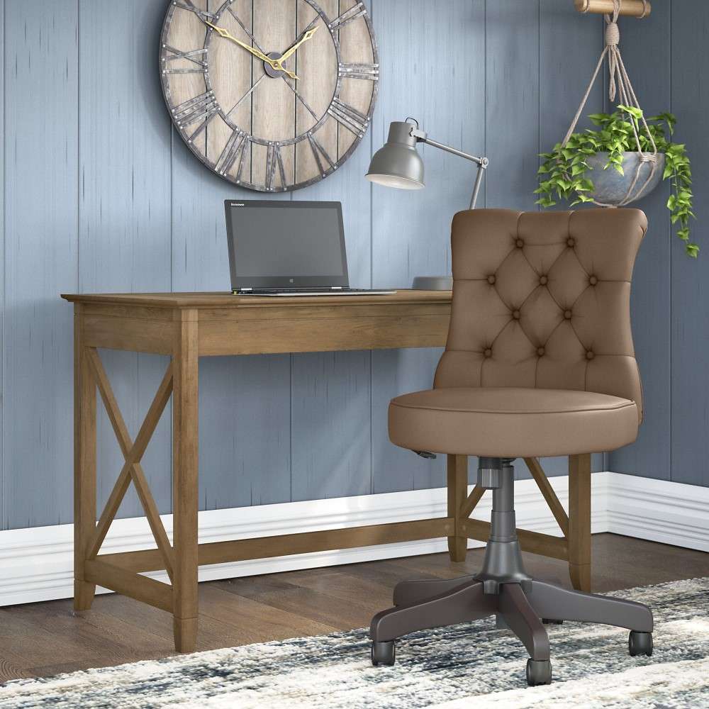 Bush Furniture - Key West 48W Writing Desk with Mid Back Tufted Office Chair in Reclaimed Pine - KWS021RCP veiw 4