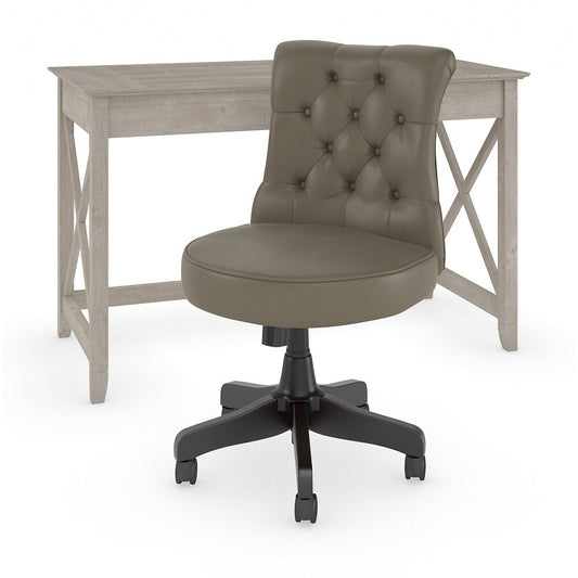 Bush Furniture - Key West 48W Writing Desk with Mid Back Tufted Office Chair in Washed Gray - KWS021WG veiw 1