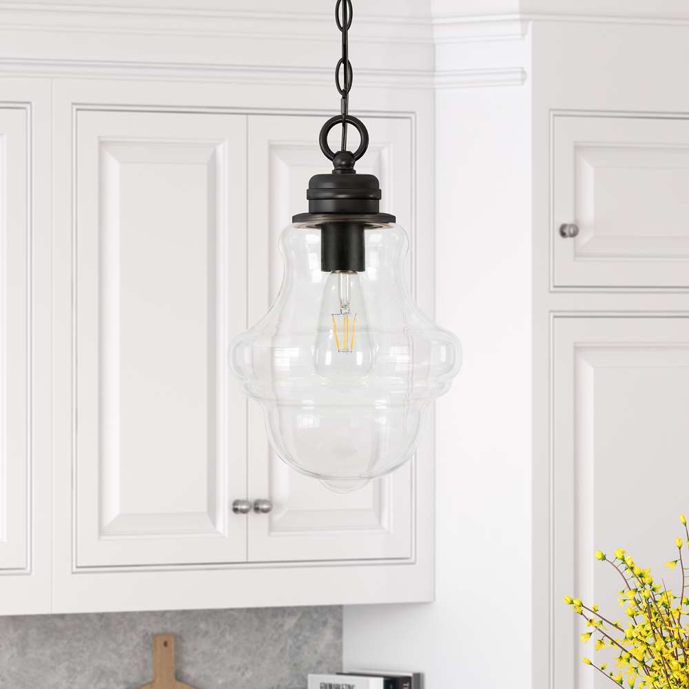 Hudson & Canal - Annie 9.13in Wide Pendant with Glass Shade in Blackened Bronze/Clear - PD0458 veiw 2