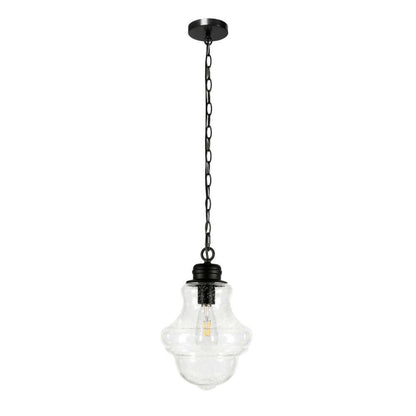 Hudson & Canal - Annie 9.13in Wide Pendant with Glass Shade in Blackened Bronze/Seeded - PD0459 veiw 1