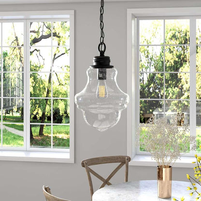 Hudson & Canal - Annie 9.13in Wide Pendant with Glass Shade in Blackened Bronze/Seeded - PD0459 veiw 2