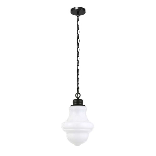 Hudson & Canal - Annie 9.13in Wide Pendant with Glass Shade in Blackened Bronze/White Milk - PD0501 veiw 1