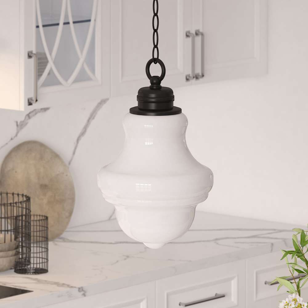 Hudson & Canal - Annie 9.13in Wide Pendant with Glass Shade in Blackened Bronze/White Milk - PD0501 veiw 2