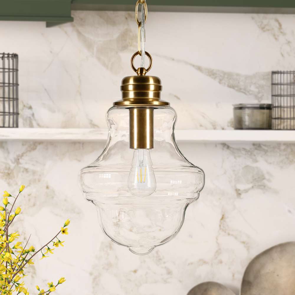 Hudson & Canal - Annie 9.13in Wide Pendant with Glass Shade in Brass/Clear - PD0460 veiw 2