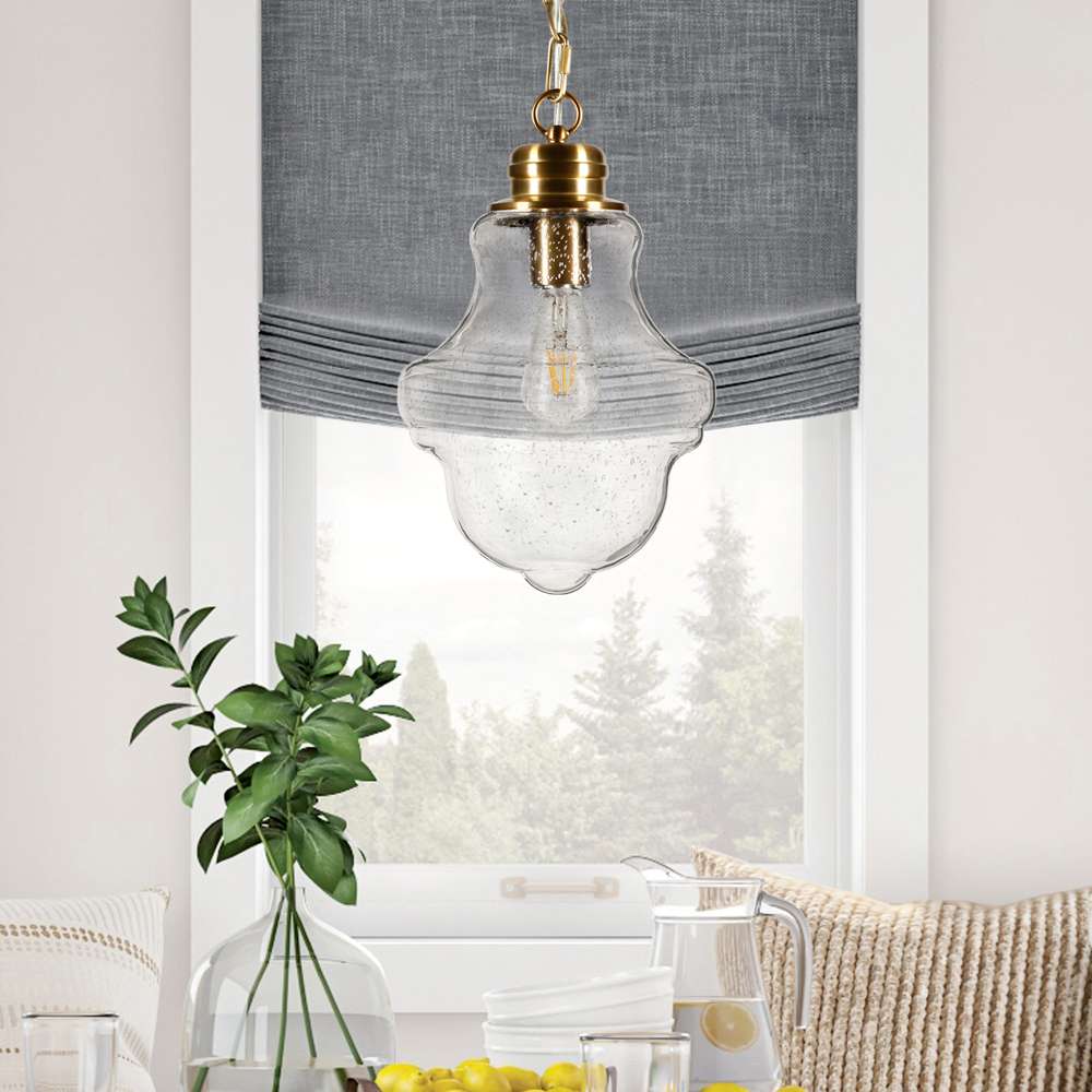 Hudson & Canal - Annie 9.13in Wide Pendant with Glass Shade in Brass/Seeded - PD0461 veiw 2