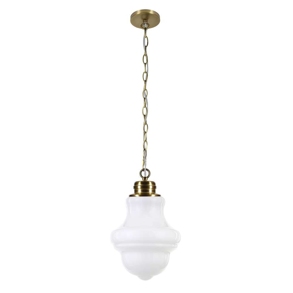 Hudson & Canal - Annie 9.13in Wide Pendant with Glass Shade in Brass/White Milk - PD0502 veiw 1