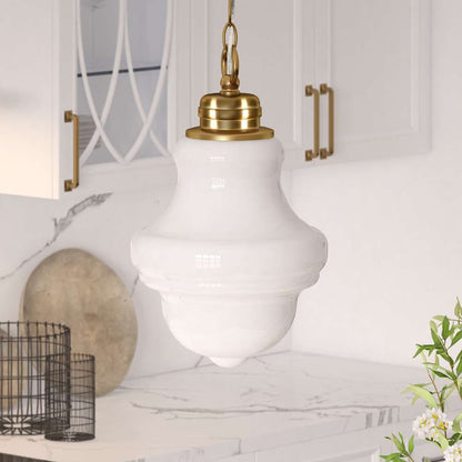 Hudson & Canal - Annie 9.13in Wide Pendant with Glass Shade in Brass/White Milk - PD0502 veiw 2