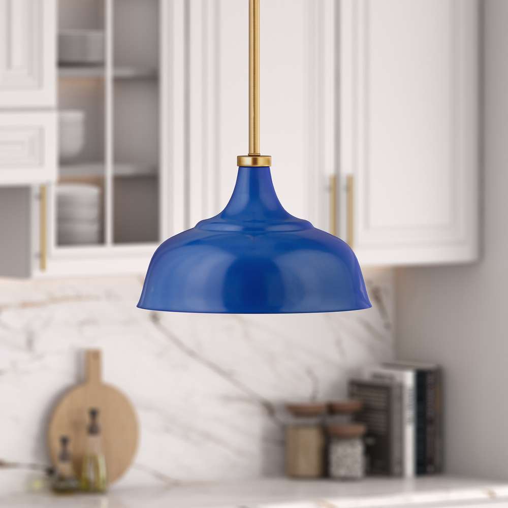 Hudson & Canal - Mackenzie 10.75in Wide Pendant with Metal Shade in Blue/Brass/Blue - PD1440 veiw 2