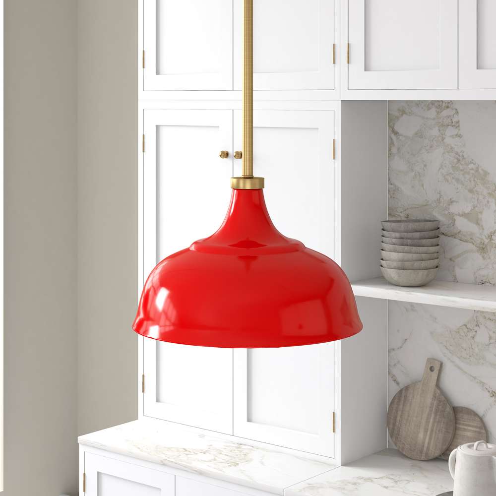 Hudson & Canal - Mackenzie 10.75in Wide Pendant with Metal Shade in Poppy Red/Brass/Poppy Red - PD1450 veiw 2